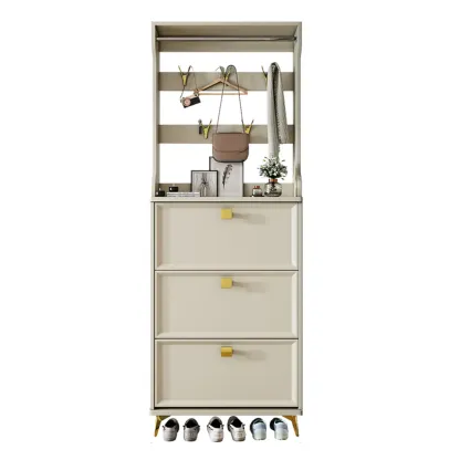 Drop-Front Adjustable Modern White Wood Narrow Shoe Cabinet Image - 7