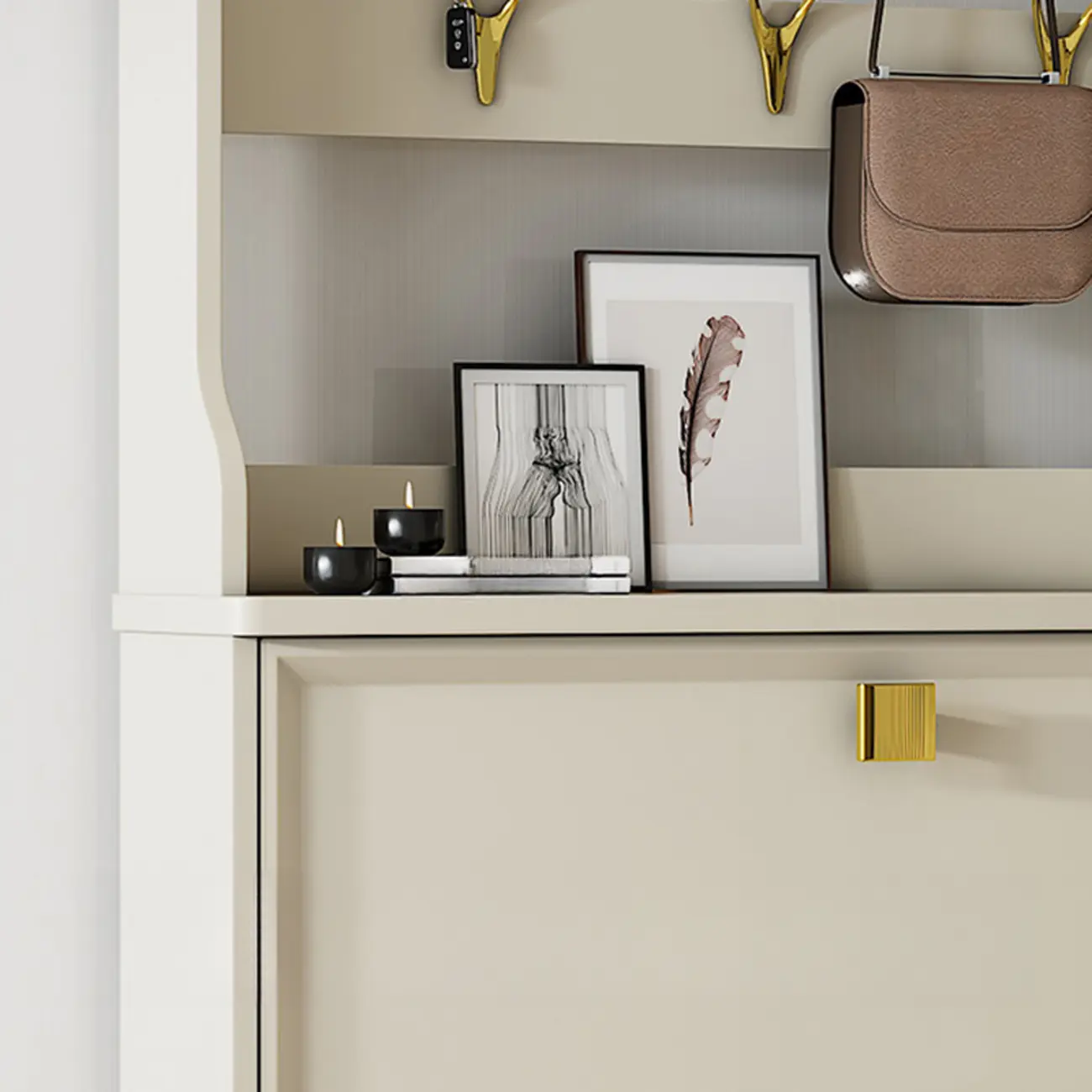 Drop-Front Adjustable Modern White Wood Narrow Shoe Cabinet Image - 12 | homeyfad