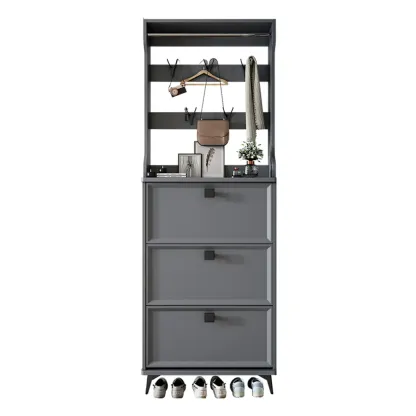 Drop-Front Adjustable Modern White Wood Narrow Shoe Cabinet Image - 15