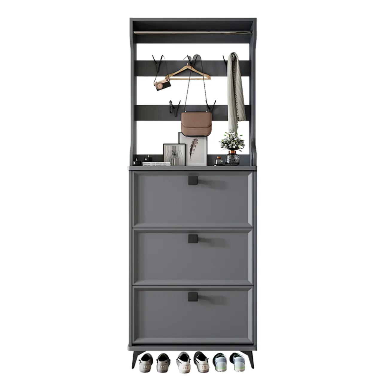 Drop-Front Adjustable Modern White Wood Narrow Shoe Cabinet Image - 18 | homeyfad