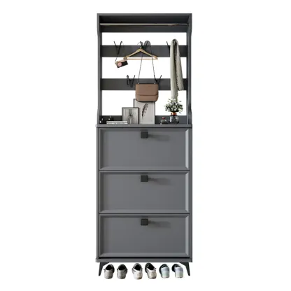 Drop-Front Adjustable Modern White Wood Narrow Shoe Cabinet Image - 18