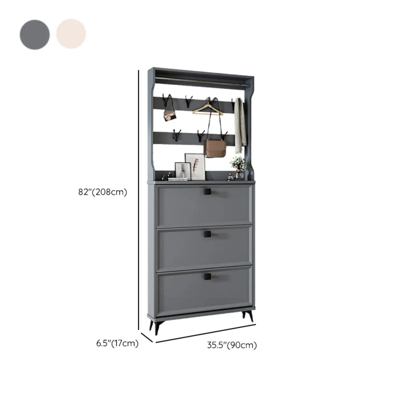 Drop-Front Adjustable Modern White Wood Narrow Shoe Cabinet Image - 26 | homeyfad