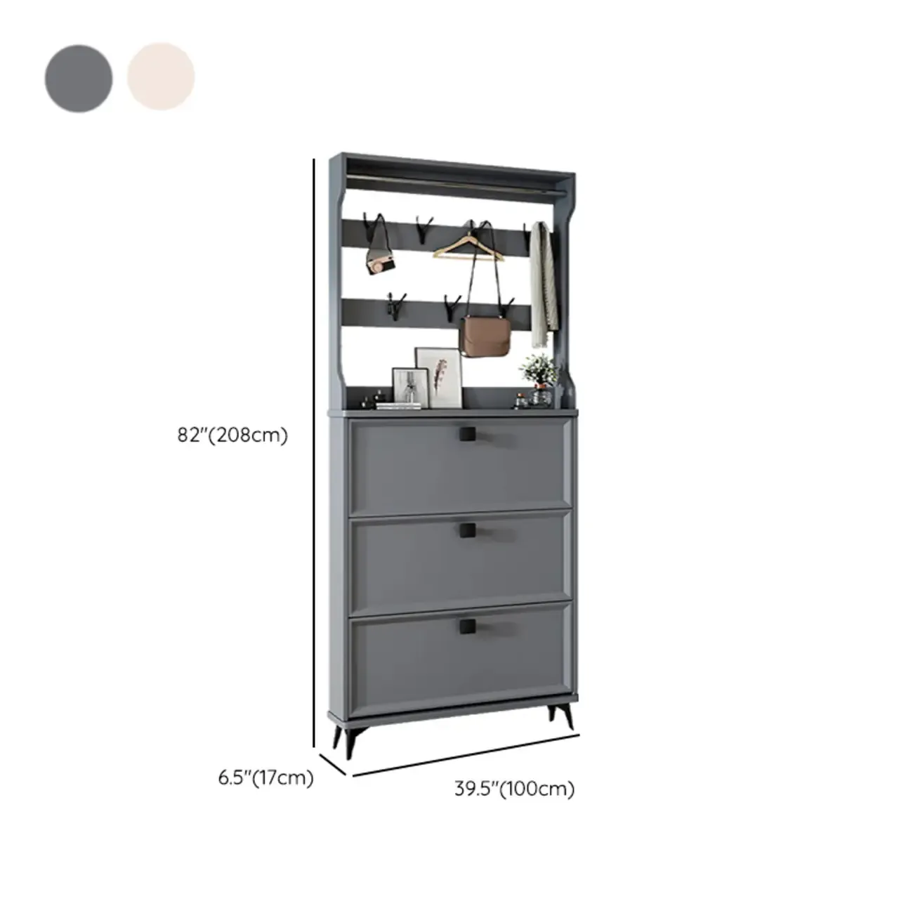 Drop-Front Adjustable Modern White Wood Narrow Shoe Cabinet Image - 27