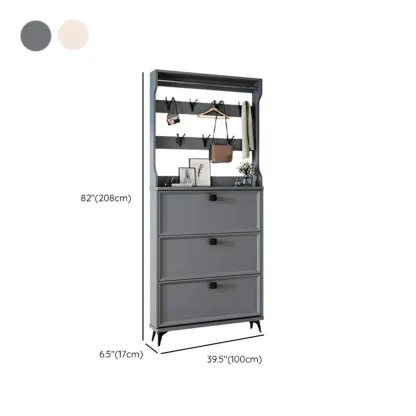 Drop-Front Adjustable Modern White Wood Narrow Shoe Cabinet Image - 27