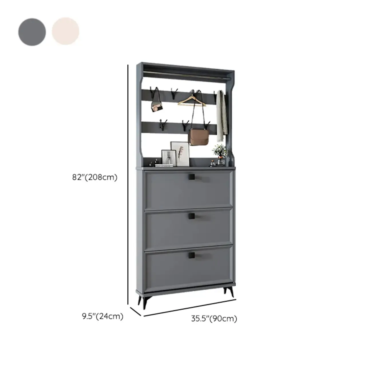 Drop-Front Adjustable Modern White Wood Narrow Shoe Cabinet Image - 32