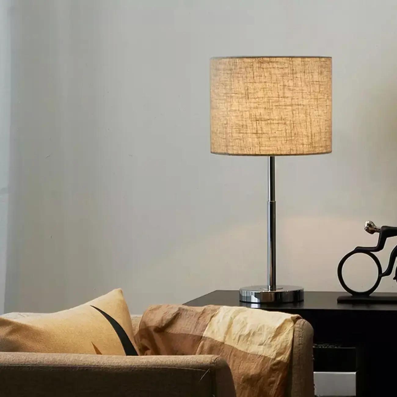 Modern Barrel Nickel Fabric LED Table Lamp for Bedside Image - 1 | homeyfad