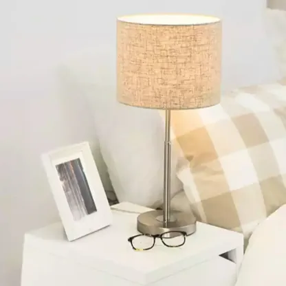 Modern Barrel Nickel Fabric LED Table Lamp for Bedside Image - 5