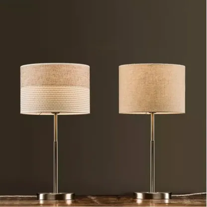 Modern Barrel Nickel Fabric LED Table Lamp for Bedside Image - 8