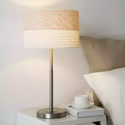 Modern Barrel Nickel Fabric LED Table Lamp for Bedside Image - 9