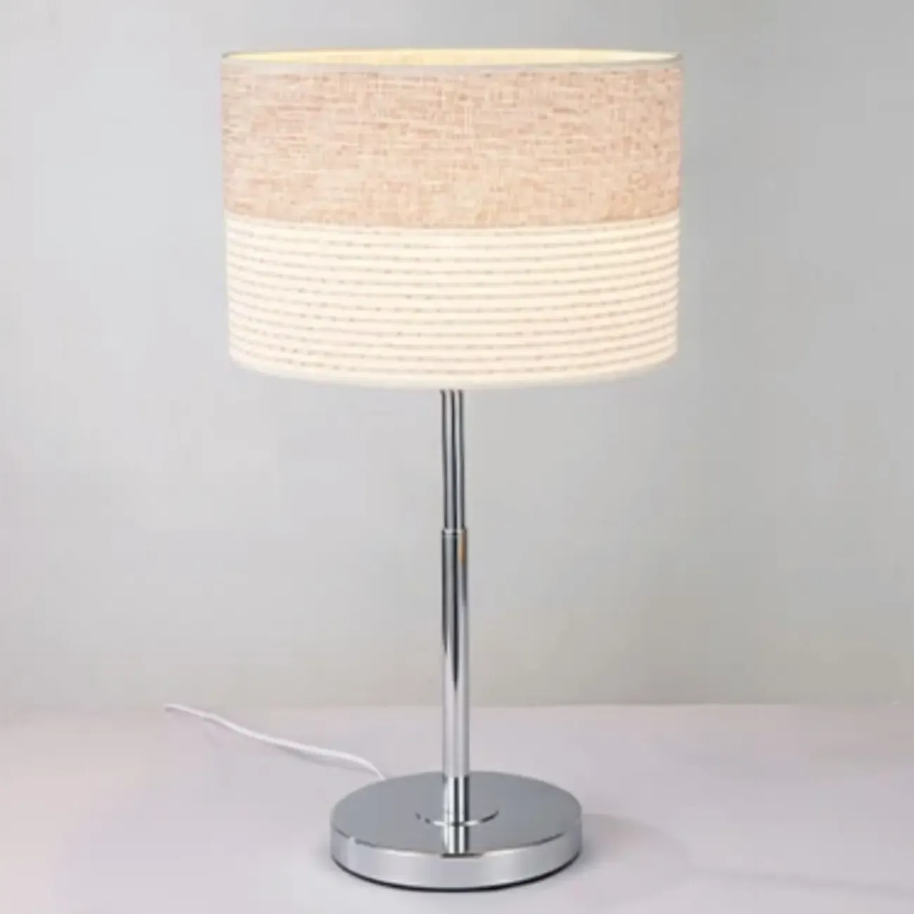 Modern Barrel Nickel Fabric LED Table Lamp for Bedside Image - 11
