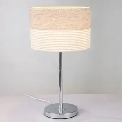 Modern Barrel Nickel Fabric LED Table Lamp for Bedside Image - 11