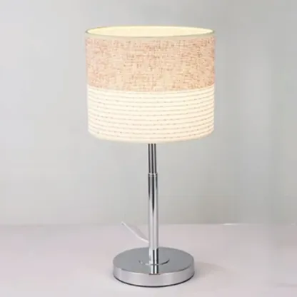 Modern Barrel Nickel Fabric LED Table Lamp for Bedside Image - 13