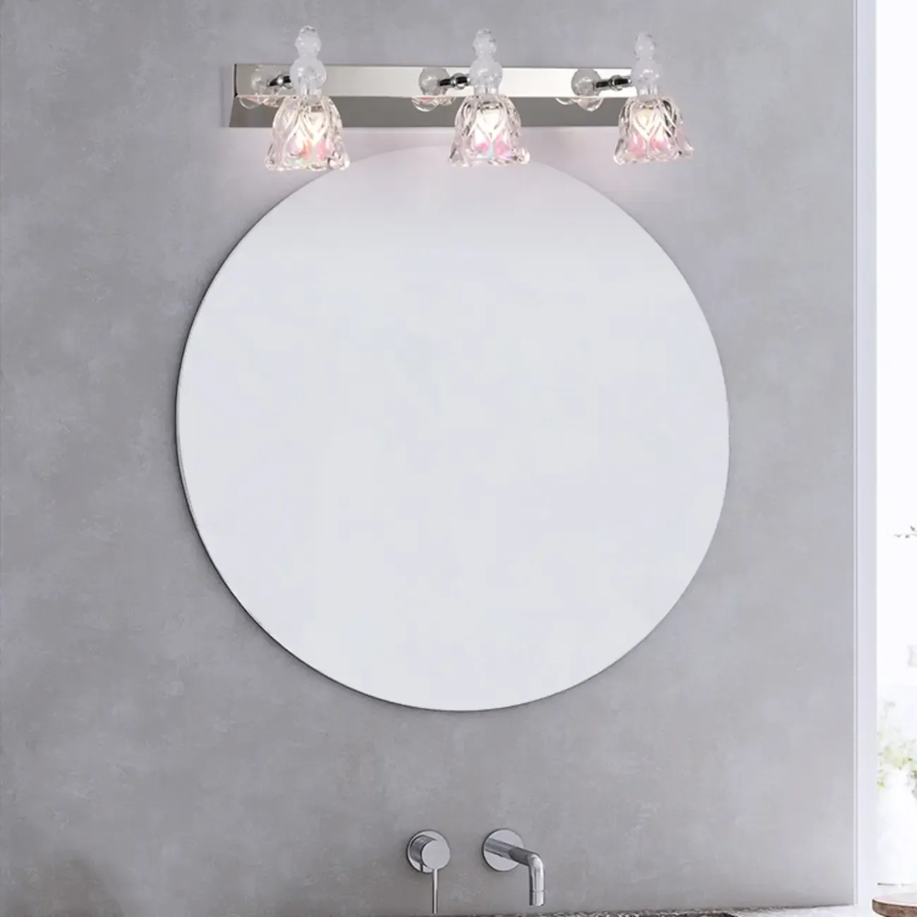 Glam Dome Vanity Light with Stainless Glass Shades Image - 2