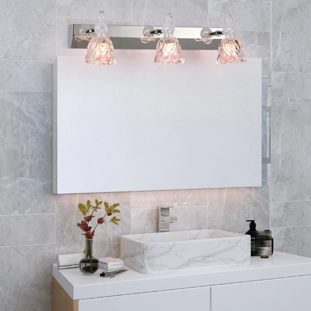 Glam Dome Vanity Light with Stainless Glass Shades Image - 1 | homeyfad