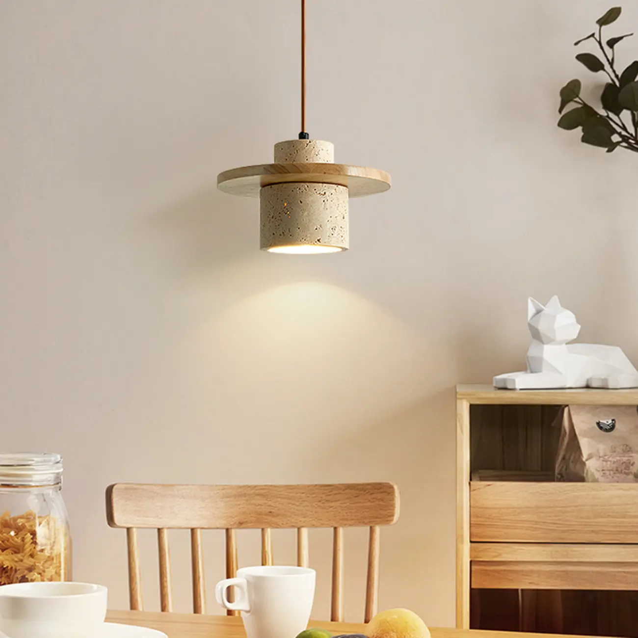 Stylish Cylinder Stone Wood Kitchen Pendant Light Image - 1 | homeyfad