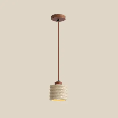 Stylish Cylinder Stone Wood Kitchen Pendant Light Image - 3