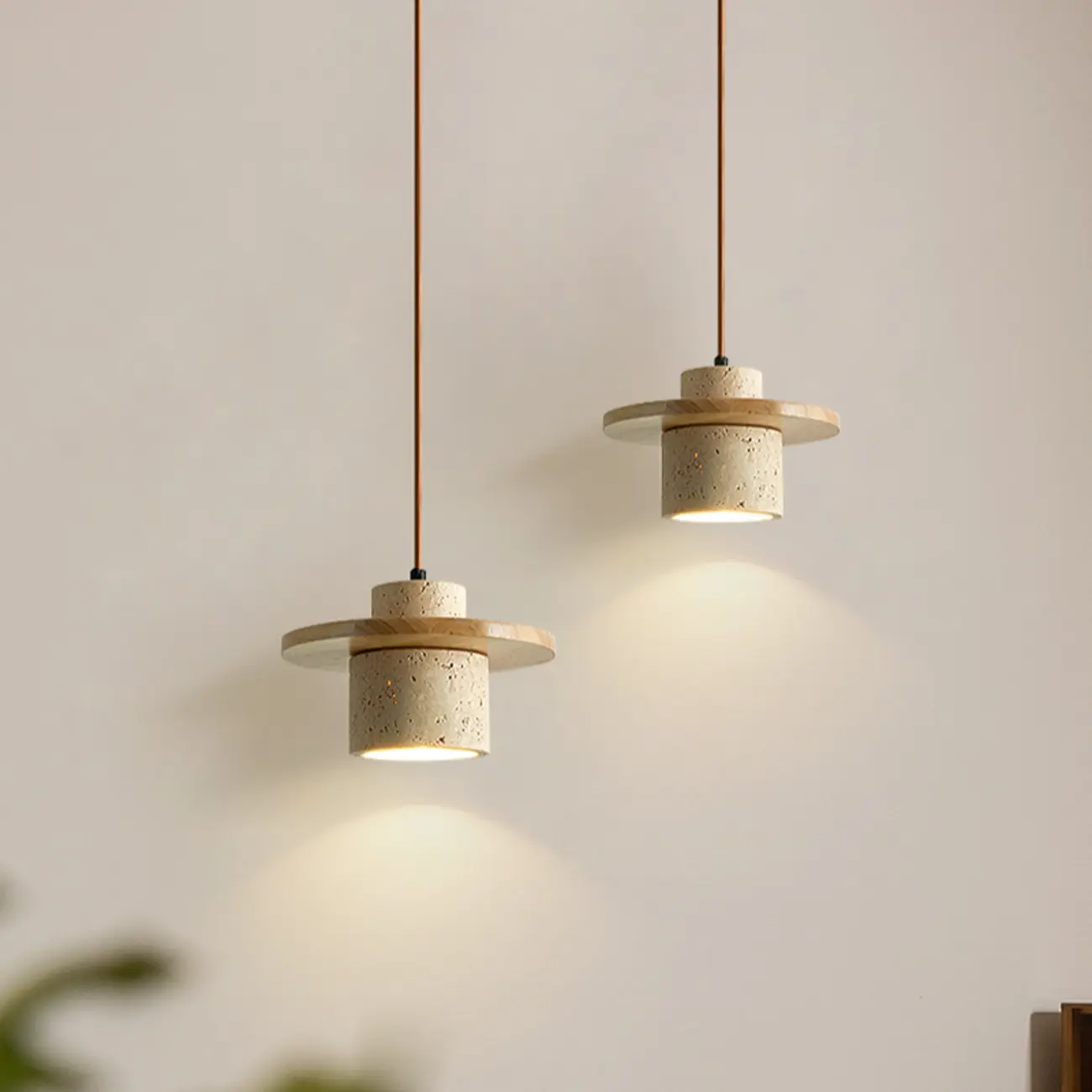 Stylish Cylinder Stone Wood Kitchen Pendant Light Image - 7 | homeyfad