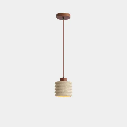 Stylish Cylinder Stone Wood Kitchen Pendant Light Image - 10