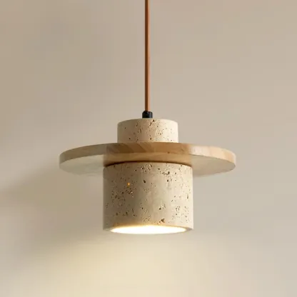 Stylish Cylinder Stone Wood Kitchen Pendant Light Image - 11
