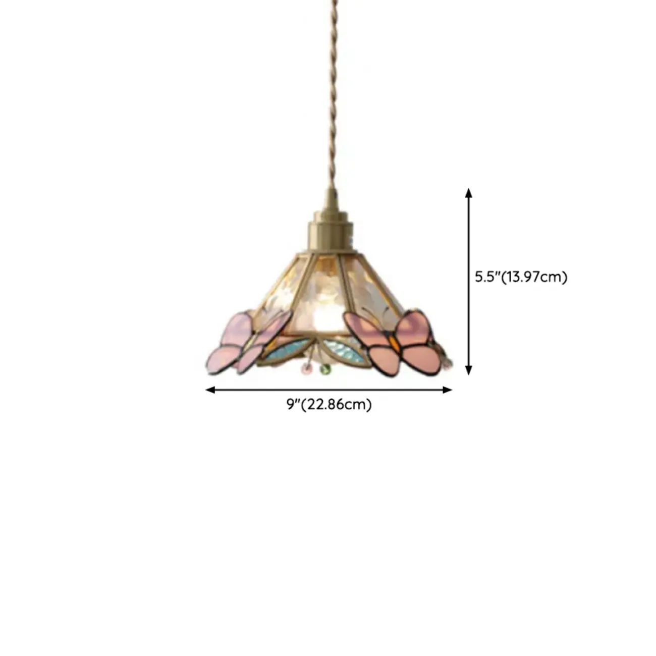 Elegant Butterfly Vintage Glass Brass Kitchen Pendant Light #size