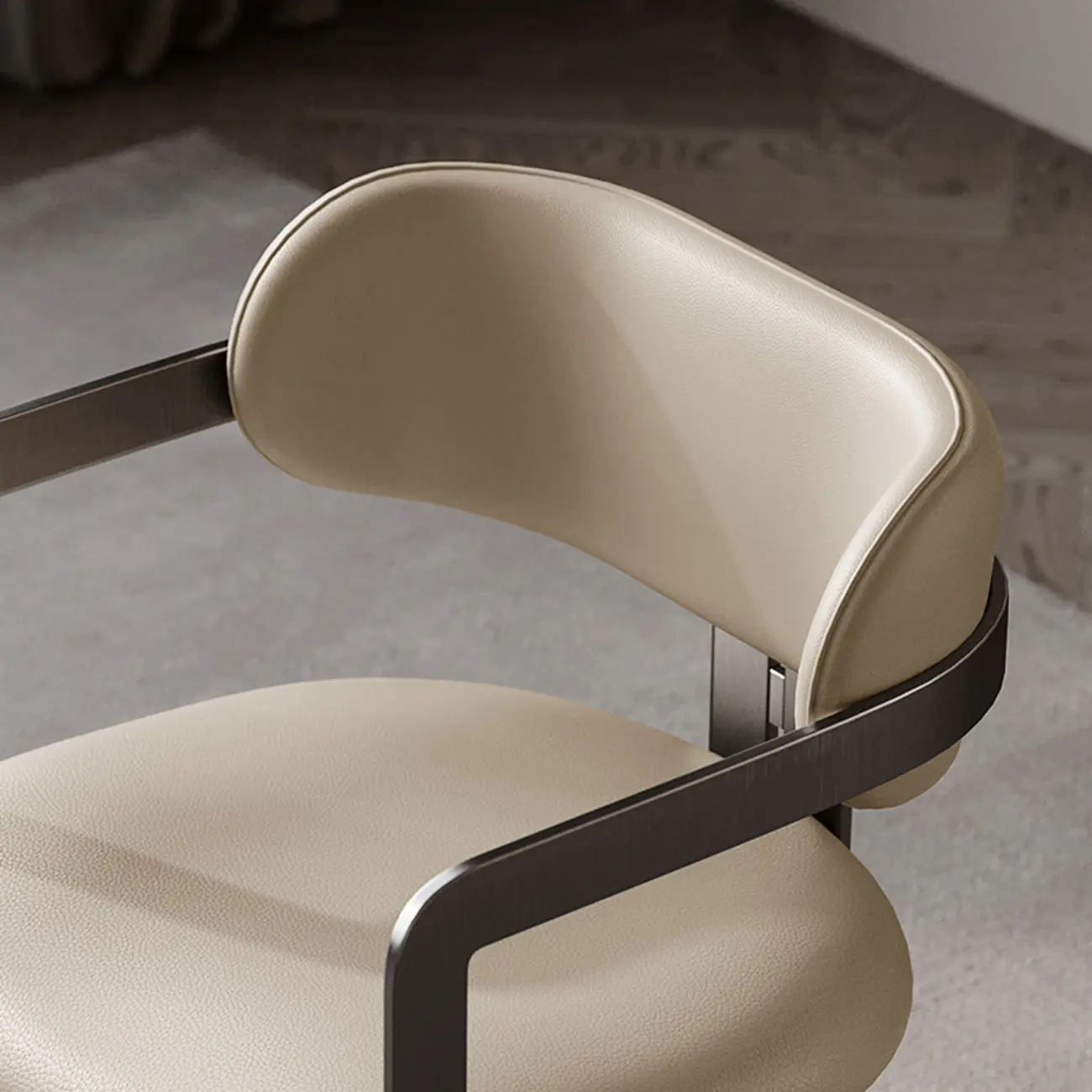 Modern Faux Leather Arm Dining Chair with Alloy Legs Image - 4 | homeyfad
