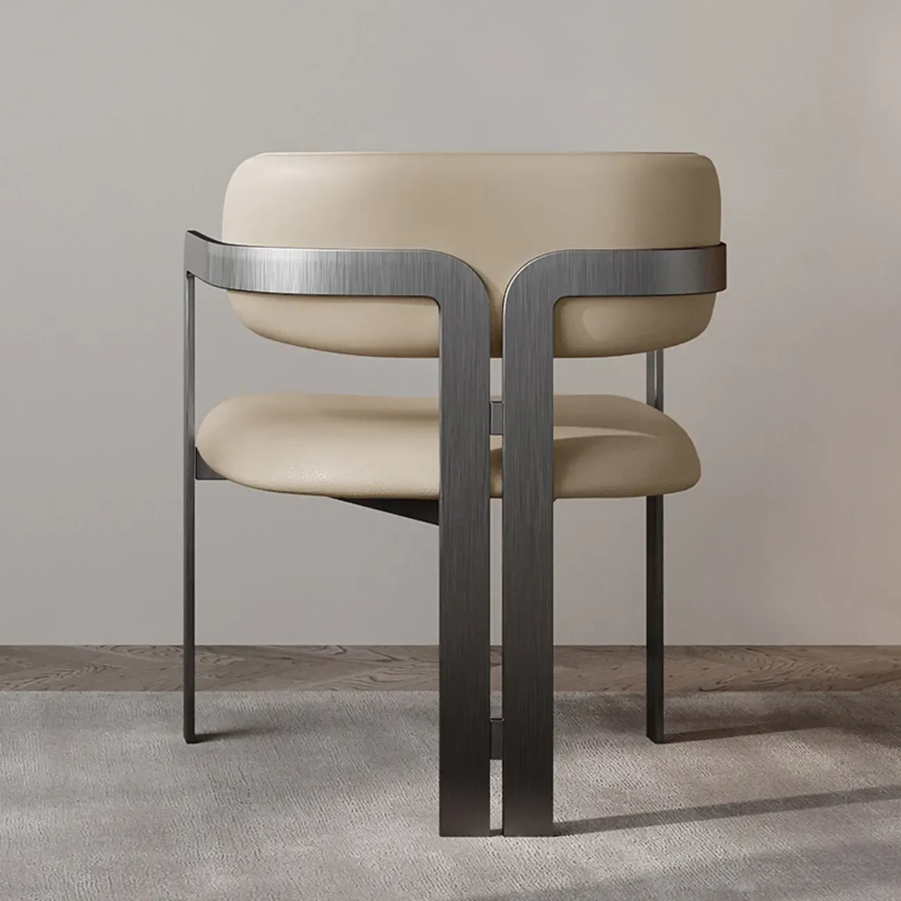 Modern Faux Leather Arm Dining Chair with Alloy Legs Image - 5