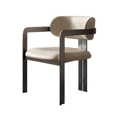 Modern Faux Leather Arm Dining Chair with Alloy Legs Image - 6