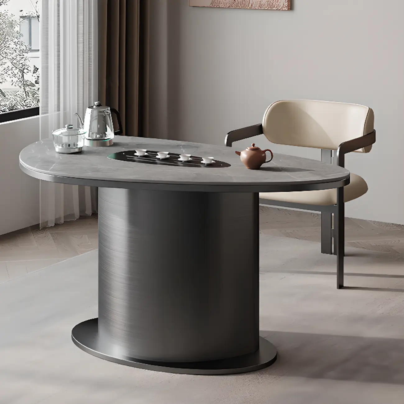 Modern Faux Leather Arm Dining Chair with Alloy Legs Image - 10 | homeyfad