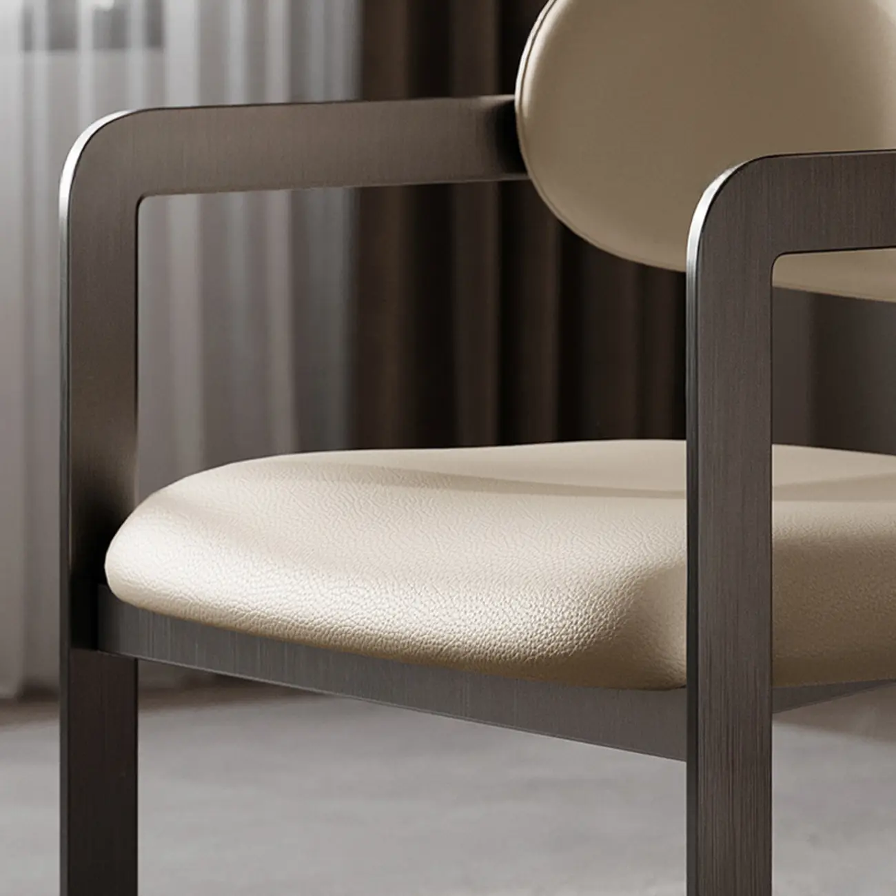 Modern Faux Leather Arm Dining Chair with Alloy Legs Image - 12 | homeyfad