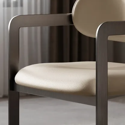 Modern Faux Leather Arm Dining Chair with Alloy Legs Image - 12
