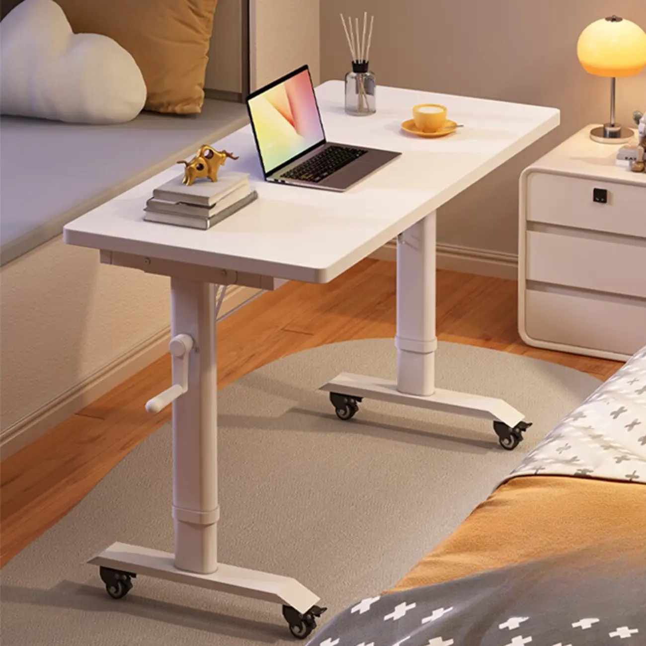 55"L Adjustable Modern White Metal Mobile Standing Desk Image - 1 | homeyfad