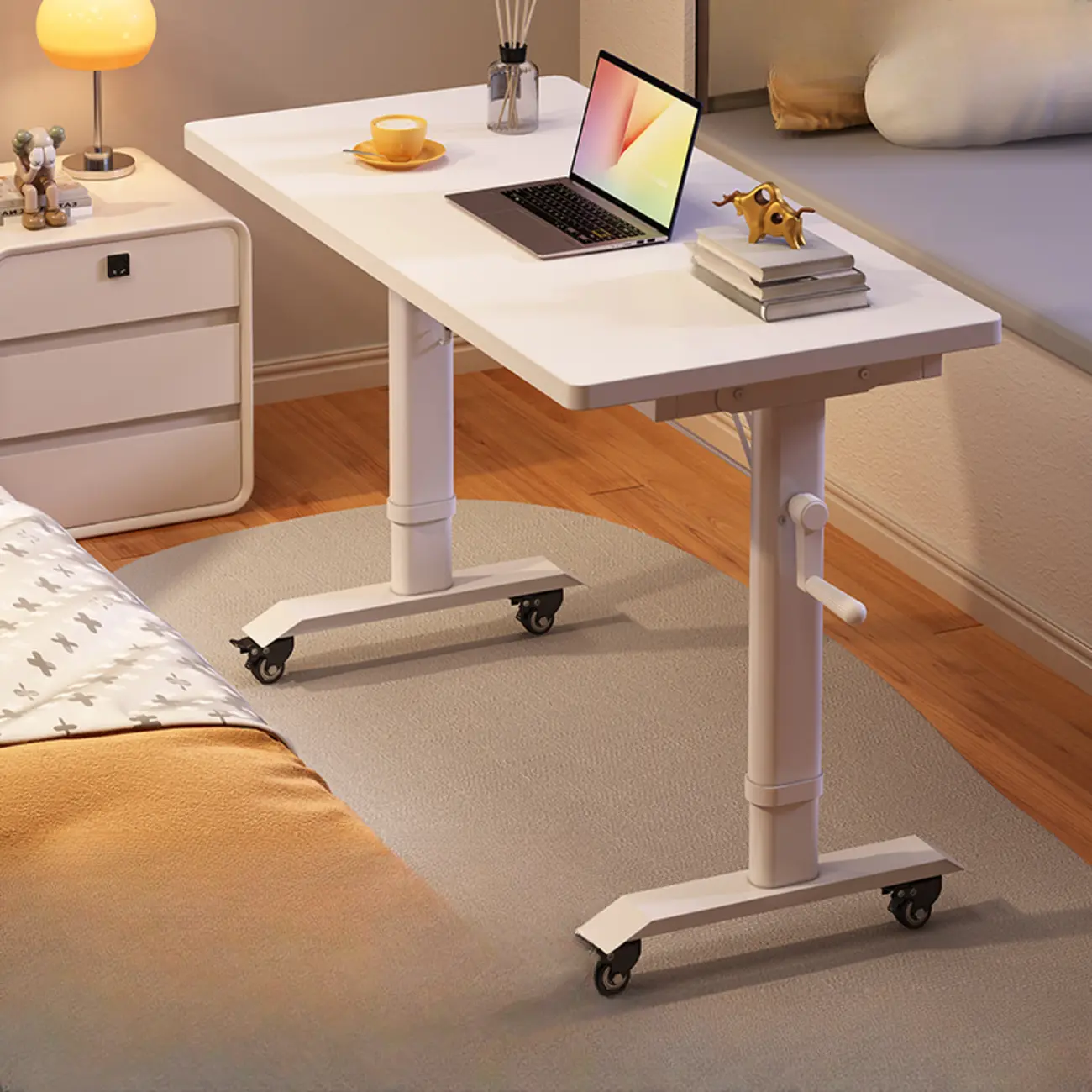 55"L Adjustable Modern White Metal Mobile Standing Desk Image - 2 | homeyfad