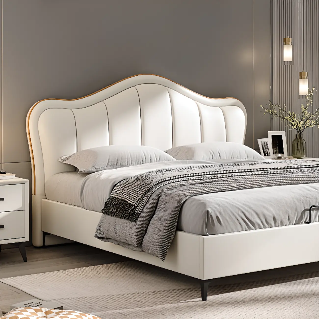 Modern Curved Leather Upholstered Full Headboard Image - 1 | homeyfad