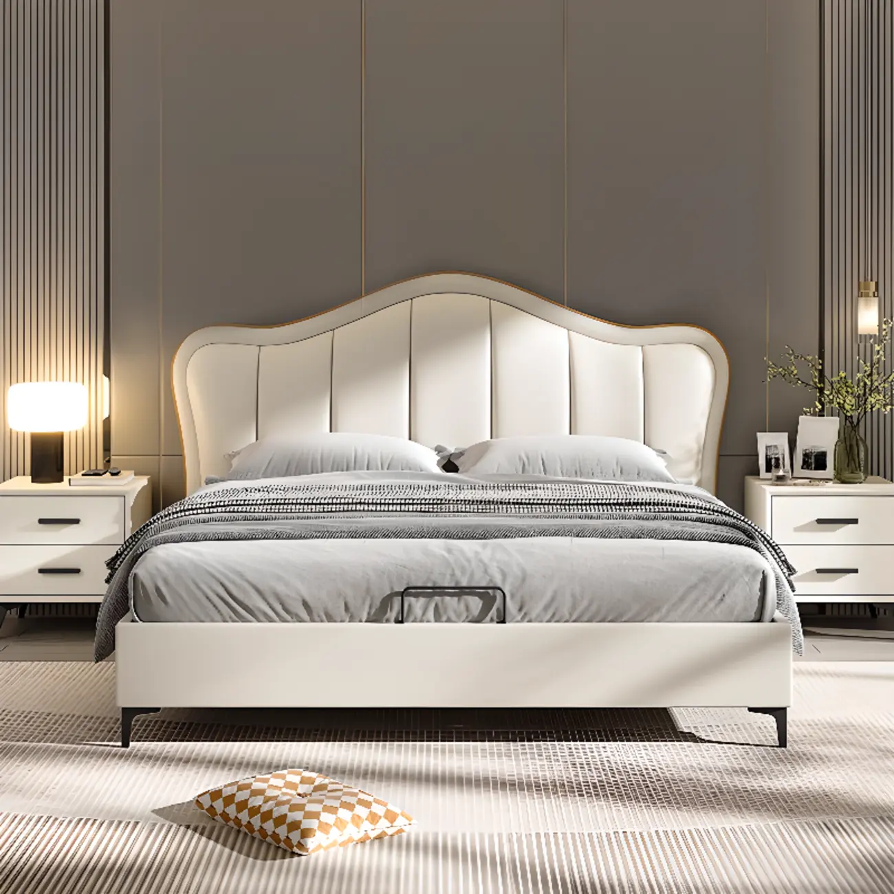 Modern Curved Leather Upholstered Full Headboard Image - 2 | homeyfad