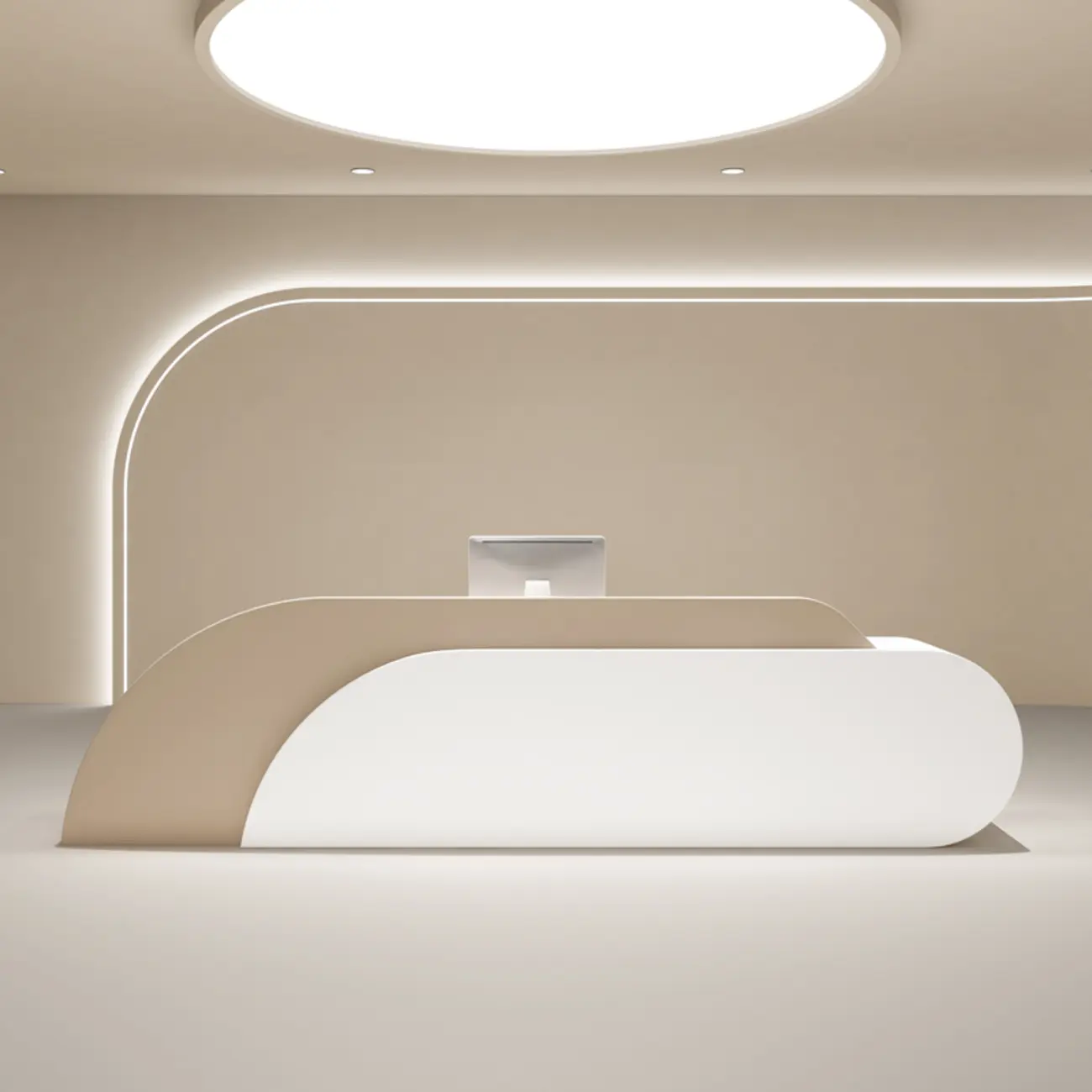 Minimalist White Curved Reception Desk With Lockable Drawers Image - 1 | homeyfad