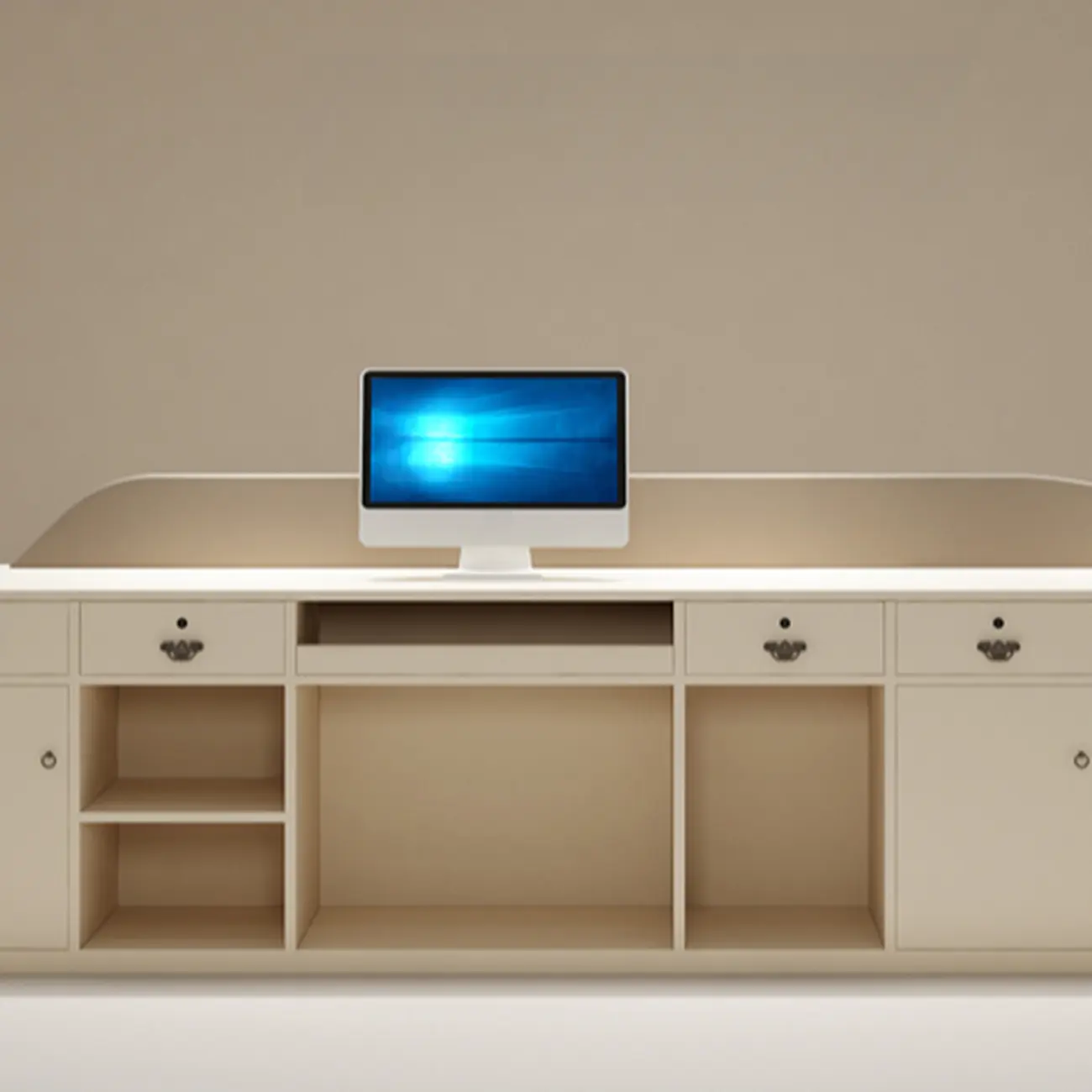 Minimalist White Curved Reception Desk With Lockable Drawers Image - 2 | homeyfad