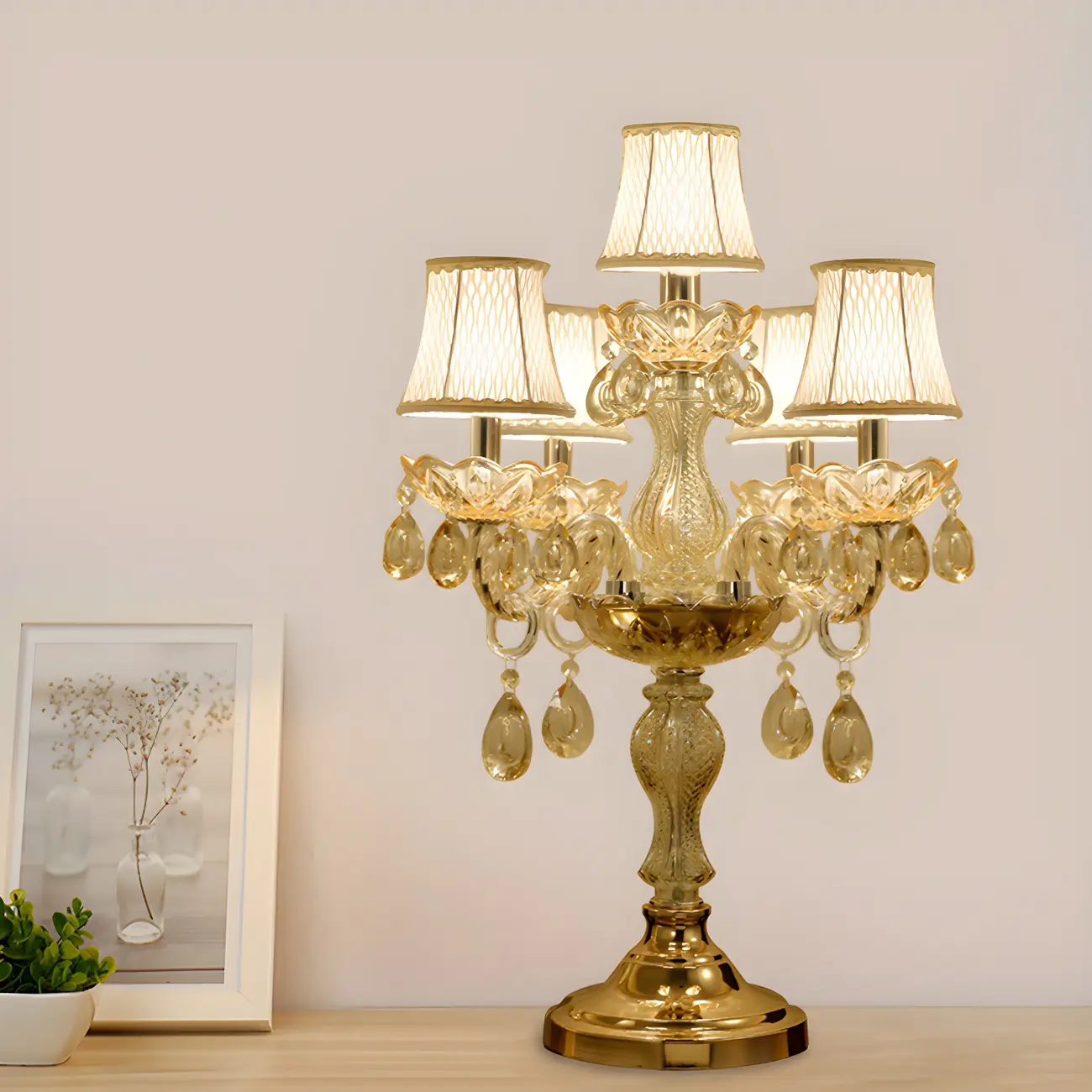 Vintage Gold Classic Crystal Candlestick Table Lamp Image - 3 | homeyfad
