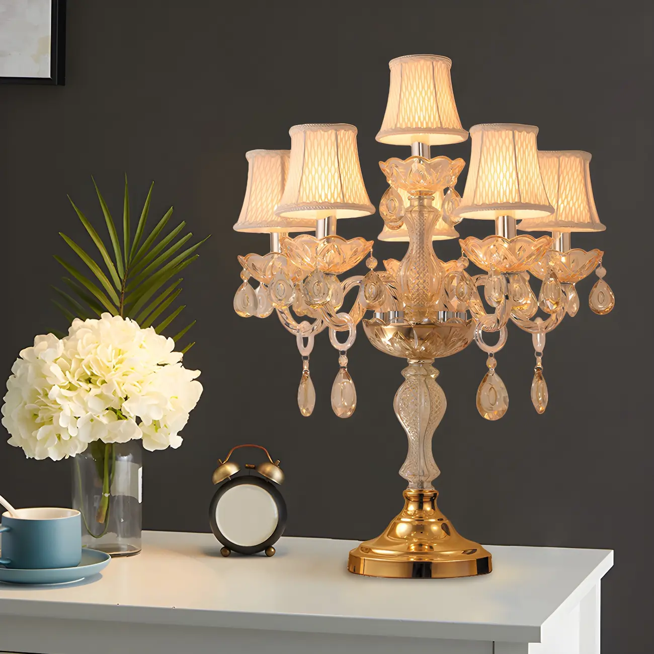 Luxury Gold Multi-Light Crystal Candelabra Table Lamp | homeyfad