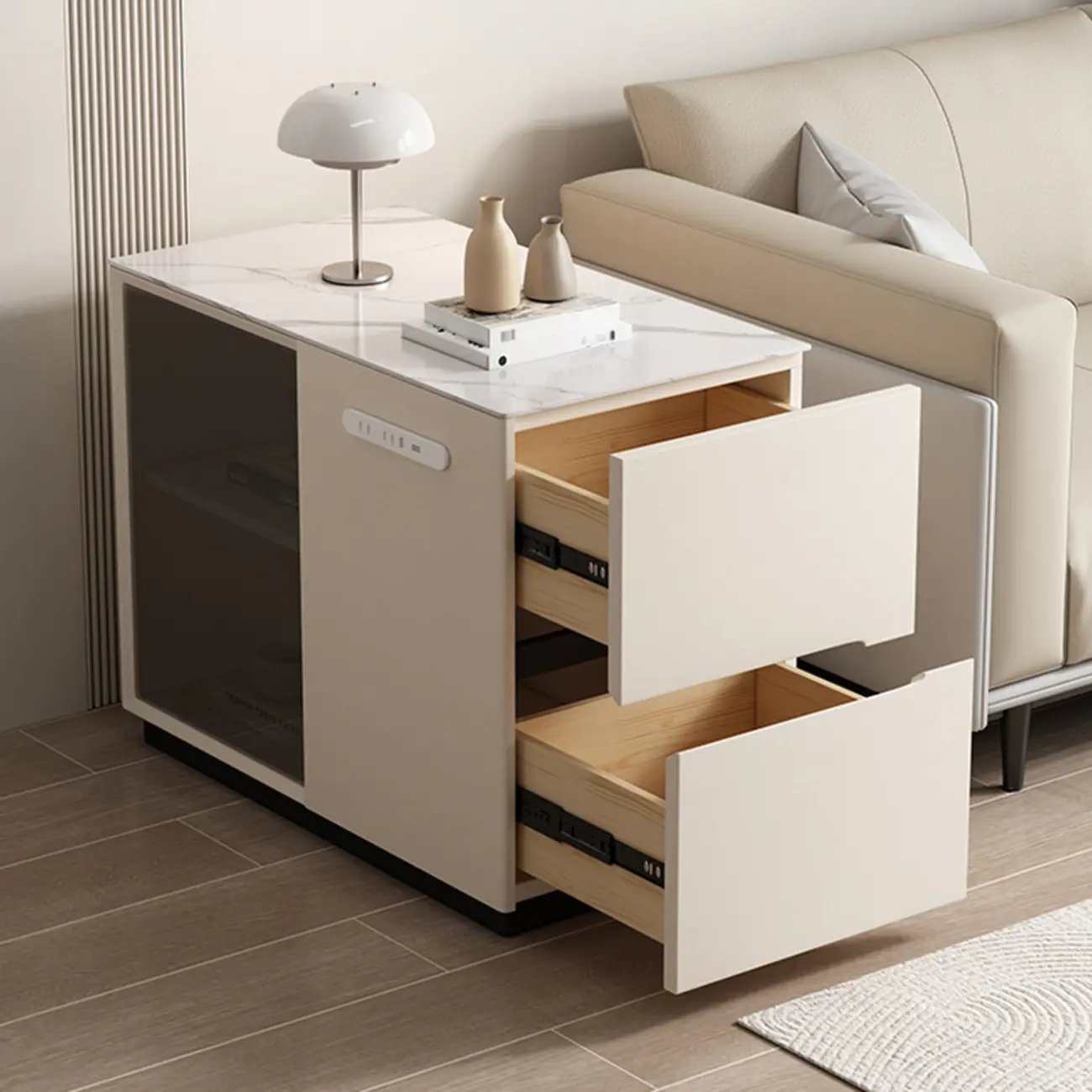 Mobile Rectangular Plastic Top End Table with Storage Drawers Image - 1 | homeyfad