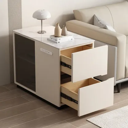 Mobile Rectangular Plastic Top End Table with Storage Drawers Image - 1