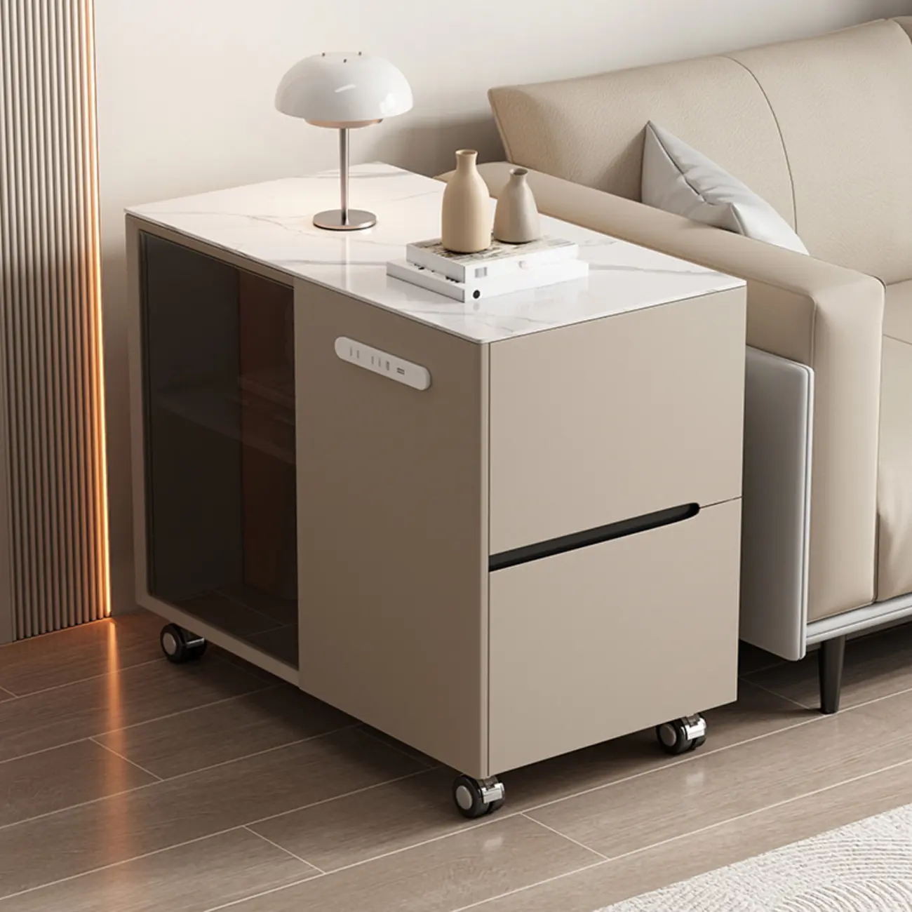 Mobile Rectangular Plastic Top End Table with Storage Drawers Image - 2 | homeyfad