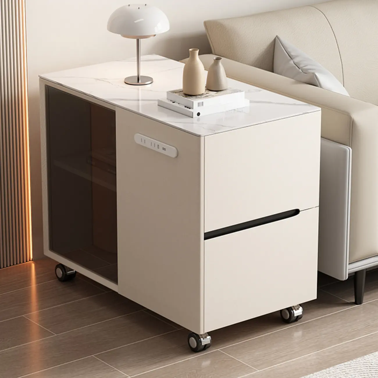 Mobile Rectangular Plastic Top End Table with Storage Drawers Image - 4 | homeyfad