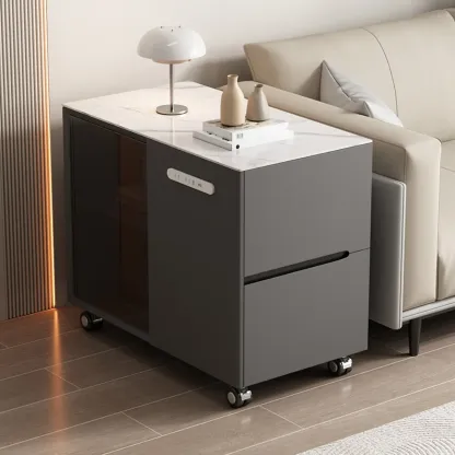 Mobile Rectangular Plastic Top End Table with Storage Drawers Image - 5