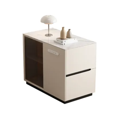 Mobile Rectangular Plastic Top End Table with Storage Drawers Image - 13