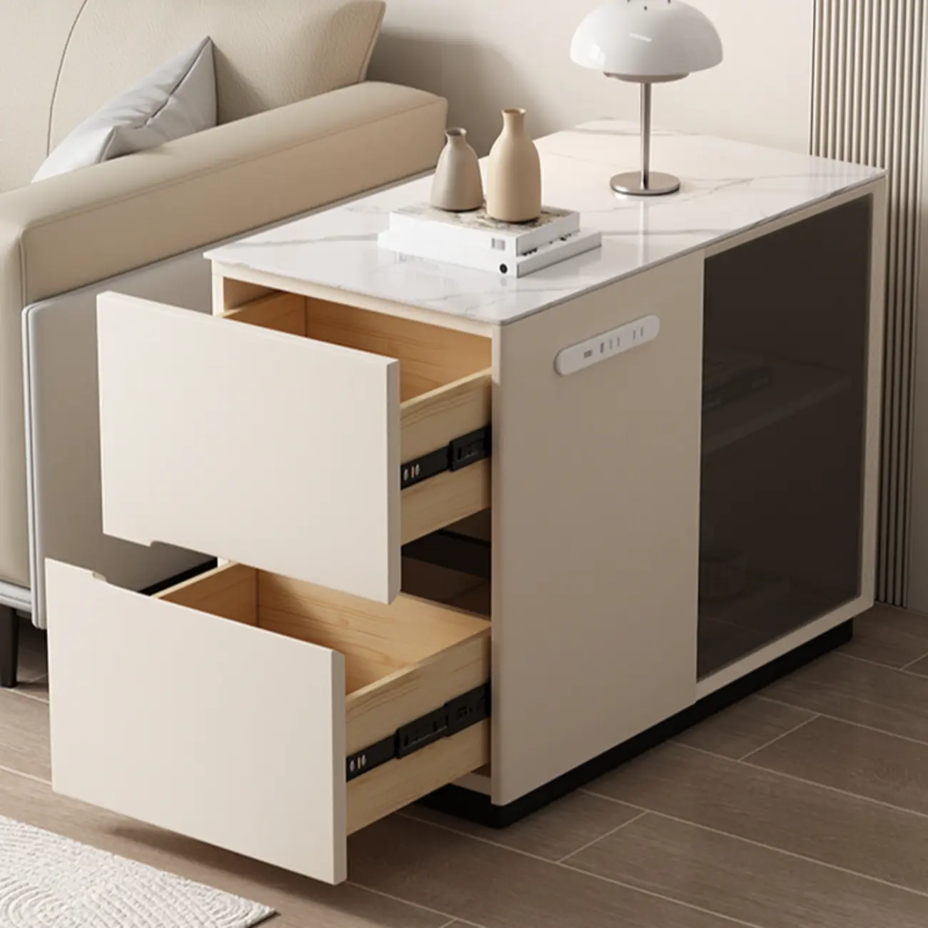 Mobile Rectangular Plastic Top End Table with Storage Drawers Image - 10 | homeyfad