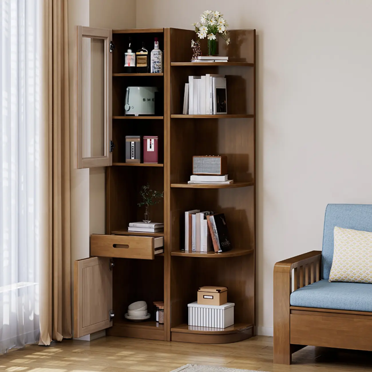 Modern Brown Wooden Utility Cabinet for Living Room Image - 2 | homeyfad