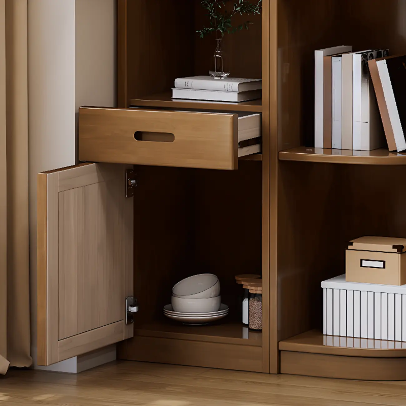 Modern Brown Wooden Utility Cabinet for Living Room Image - 10 | homeyfad