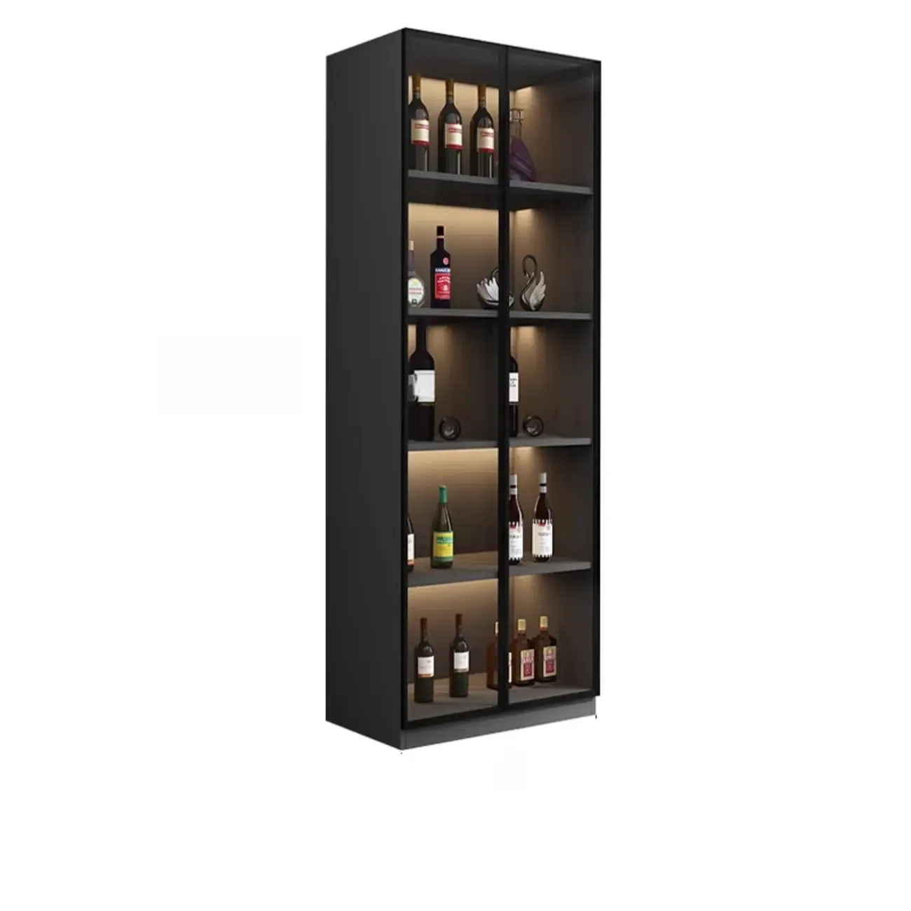 Contemporary Black Wood Glass Tall Display Storage Cabinet Image - 2