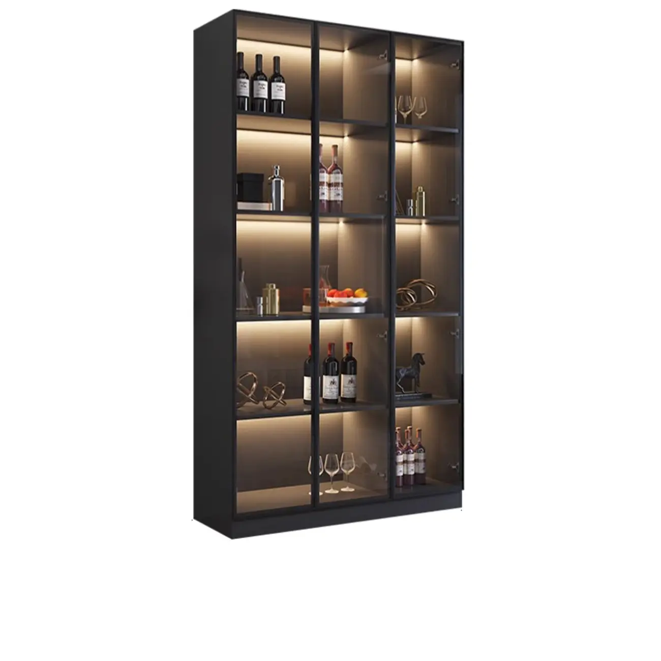 Contemporary Black Wood Glass Tall Display Storage Cabinet Image - 3 | homeyfad