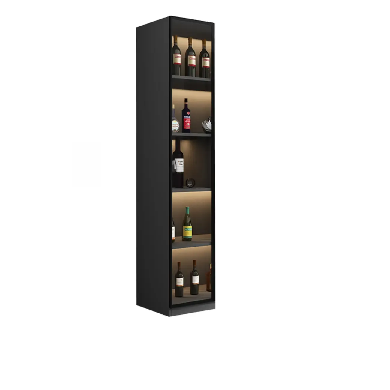Contemporary Black Wood Glass Tall Display Storage Cabinet Image - 5